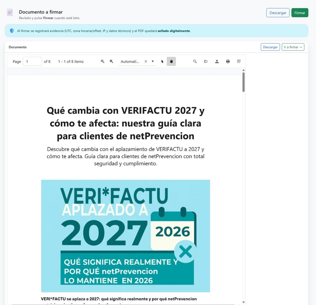 Vista del proceso de firma de documentos en la aplicación.