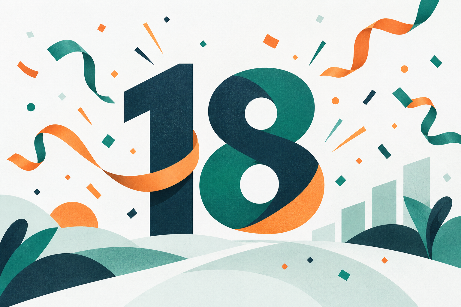 Ilustración de aniversario con el número 18.